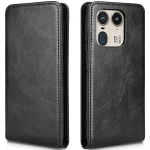 Coque portefeuille Phonesta Leather Vertical Flip pour Motorola Edge 50 Ultra - Noir