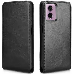 Coque portefeuille Phonesta Leather Vertical Flip pour Motorola Moto G04 / G04s / G24 / G24 Power / E14 - Noir