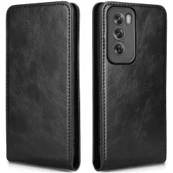 Coque portefeuille Phonesta Leather Vertical Flip pour Oppo Reno12 - Noir