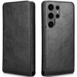 Coque portefeuille Phonesta Leather Vertical Flip pour Samsung Galaxy S24 Ultra - Noir