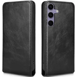 Coque portefeuille Phonesta Leather Vertical Flip pour Samsung Galaxy S25 Plus/S24 Plus - Noir