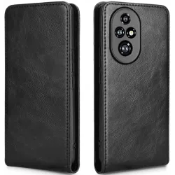 Coque portefeuille Phonesta Leather Vertical Flip pour HONOR 200 Pro - Noir