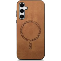 Coque arrière Phonesta Retro Vegan Leather MagSafe pour Samsung Galaxy S25/S24 - Marron