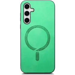 Coque arrière Phonesta Retro Vegan Leather MagSafe pour Samsung Galaxy S25 Plus/S24 Plus - Vert