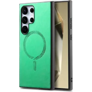 Coque arrière Phonesta Retro Vegan Leather MagSafe pour Samsung Galaxy S25 Ultra - Vert