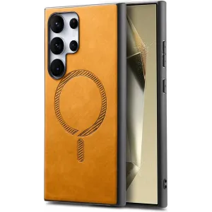 Coque arrière Phonesta Retro Vegan Leather MagSafe pour Samsung Galaxy S25 Ultra - Orange