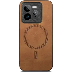 Coque arrière Phonesta Retro Vegan Leather MagSafe pour Realme GT 7 Pro - Marron