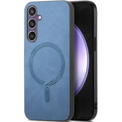 Coque arrière Phonesta Retro Vegan Leather MagSafe pour Samsung Galaxy S24 FE - Bleu
