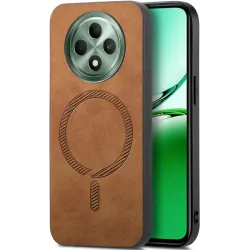 Coque arrière Phonesta Retro Vegan Leather MagSafe pour Oppo Reno12 F/Reno12 FS - Marron