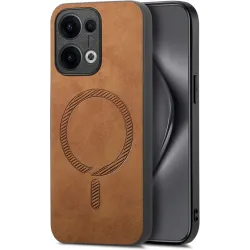 Coque arrière Phonesta Retro Vegan Leather MagSafe pour Oppo Reno13 - Marron