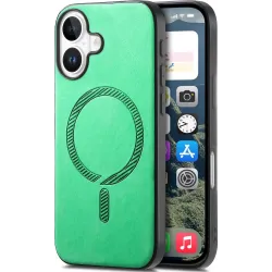Coque arrière Phonesta Retro Vegan Leather MagSafe pour Apple iPhone 16 - Vert