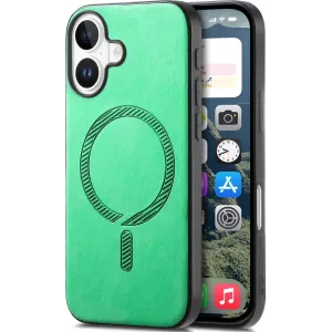 Coque arrière Phonesta Retro Vegan Leather MagSafe pour Apple iPhone 16 - Vert