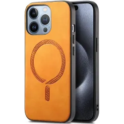 Coque arrière Phonesta Retro Vegan Leather MagSafe pour Apple iPhone 16 Pro - Orange