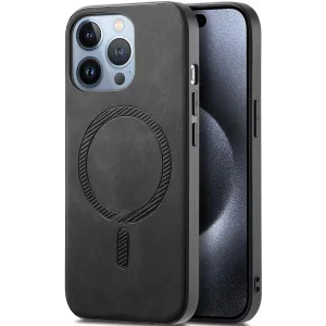 Coque arrière Phonesta Retro Vegan Leather MagSafe pour Apple iPhone 16 Pro - Noir