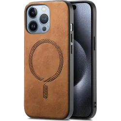 Coque arrière Phonesta Retro Vegan Leather MagSafe pour Apple iPhone 16 Pro Max - Marron