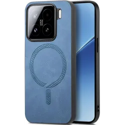 Coque arrière Phonesta Retro Vegan Leather MagSafe pour Xiaomi 15 - Bleu