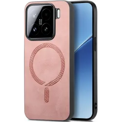 Coque arrière Phonesta Retro Vegan Leather MagSafe pour Xiaomi 15 - Rose