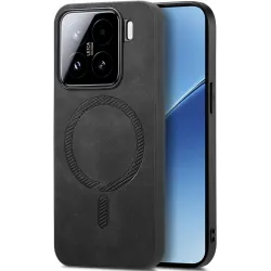 Coque arrière Phonesta Retro Vegan Leather MagSafe pour Xiaomi 15 - Noir