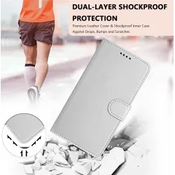 Coque portefeuille Phonesta Smooth Skin pour Samsung Galaxy A36/A56 - Argent