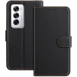 Coque portefeuille Phonesta Smooth Skin pour Oppo Reno12 - Noir
