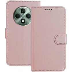 Coque portefeuille Phonesta Smooth Skin pour Oppo Reno12 F/Reno12 FS - Or rose