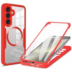 Coque intégrale Phonesta Slim Protect 360 protecteur d'écran et MagSafe pour Samsung Galaxy S24 FE - Rouge