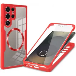 Coque intégrale Phonesta Slim Protect 360 protecteur d'écran et MagSafe pour Samsung Galaxy S25 Ultra - Rouge