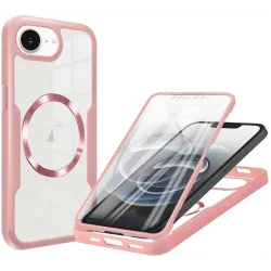 Coque intégrale Phonesta Slim Protect 360 protecteur d'écran et MagSafe pour Apple iPhone 17e/16e - Rose