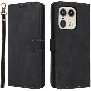Coque portefeuille Phonesta Vintage Skin pour Motorola Edge 50 Ultra - Noir