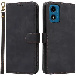 Coque portefeuille Phonesta Vintage Skin pour Motorola Moto G04 / G04s / G24 / G24 Power / E14 - Noir