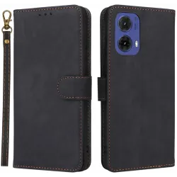 Coque portefeuille Phonesta Vintage Skin pour Motorola Moto G85 - Noir