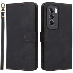 Coque portefeuille Phonesta Vintage Skin pour Oppo Reno12 Pro - Noir