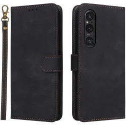 Coque portefeuille Phonesta Vintage Skin pour Sony Xperia 1 VI - Noir