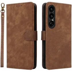 Coque portefeuille Phonesta Vintage Skin pour Sony Xperia 1 VII - Marron