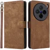 Coque portefeuille Phonesta Vintage Skin pour Vivo X200 - Marron