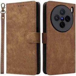 Coque portefeuille Phonesta Vintage Skin pour Vivo X200 - Marron