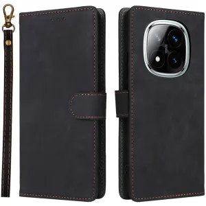 Coque portefeuille Phonesta Vintage Skin pour Xiaomi Redmi Note 14 Pro 4G - Noir