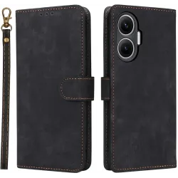 Coque portefeuille Phonesta Vintage Skin pour Xiaomi Poco F7 - Noir