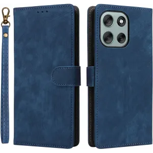 Coque portefeuille Phonesta Vintage Skin pour Motorola Moto G56 - Bleu