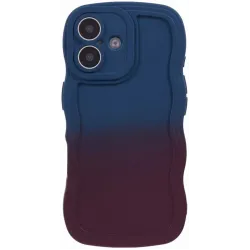 Coque arrière en silicone Phonesta Wavy Gradient pour Apple iPhone 16 - Bleu foncé/Violet foncé