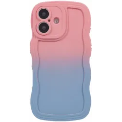 Coque arrière en silicone Phonesta Wavy Gradient pour Apple iPhone 16 - Rose/Bleu