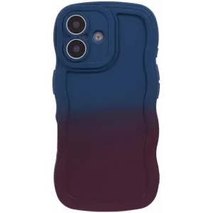 Coque arrière en silicone Phonesta Wavy Gradient pour Apple iPhone 16 Plus - Bleu foncé/Violet foncé
