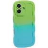Coque arrière en silicone Phonesta Wavy Gradient pour Apple iPhone 16 Plus - Vert/Bleu 2