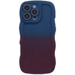 Coque arrière en silicone Phonesta Wavy Gradient pour Apple iPhone 16 Pro - Bleu foncé/Violet foncé