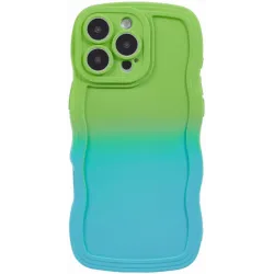Coque arrière en silicone Phonesta Wavy Gradient pour Apple iPhone 16 Pro Max - Vert/Bleu
