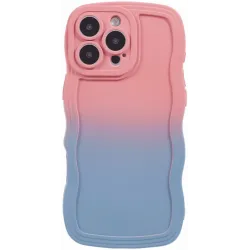Coque arrière en silicone Phonesta Wavy Gradient pour Apple iPhone 16 Pro Max - Rose/Bleu