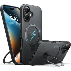 Coque arrière Torras Ostand Spin avec MagSafe pour Apple iPhone 16 - Noir